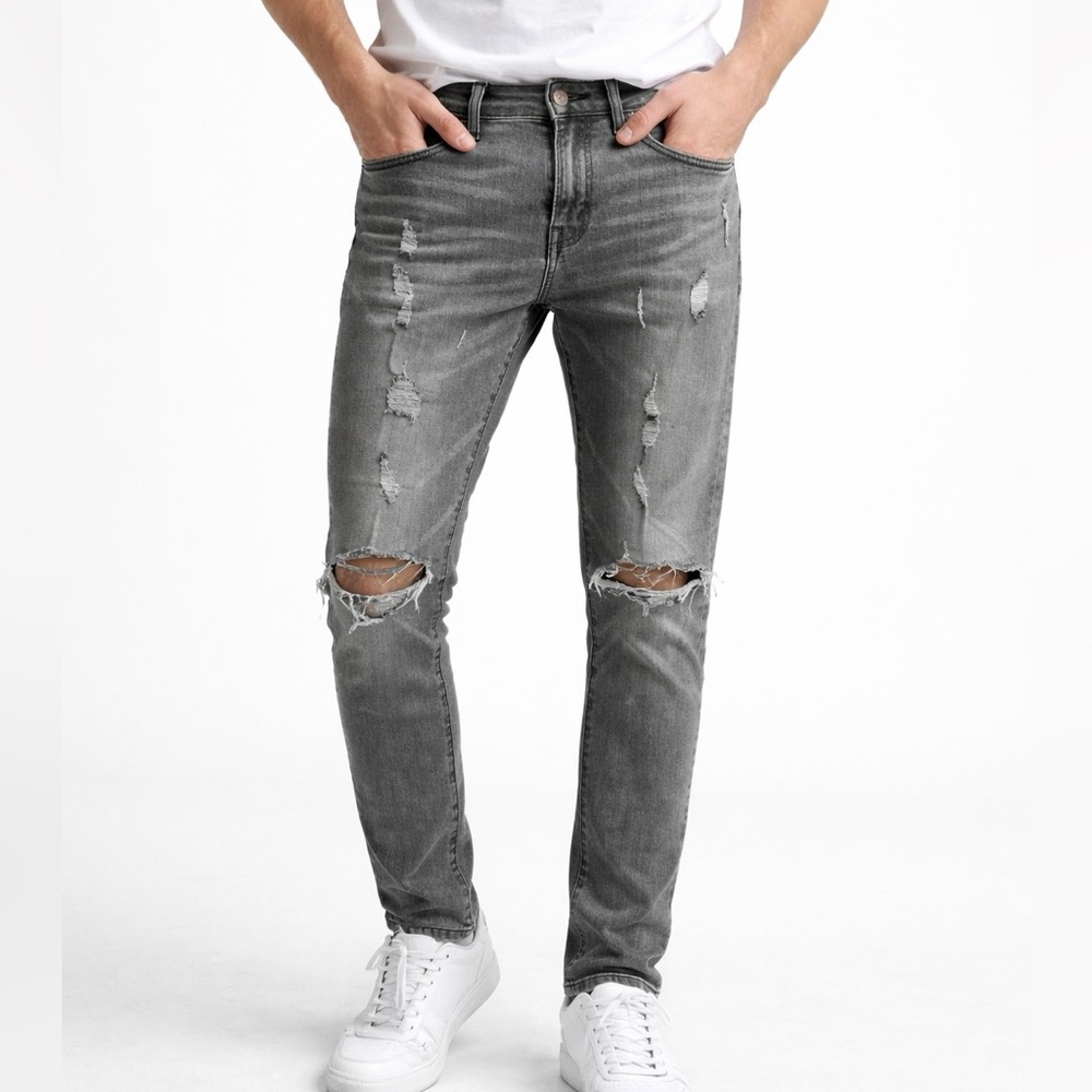 Men’s AE AirFlex+ Ripped Distressed Skinny Jeans Size 31L x 32W American Eagle